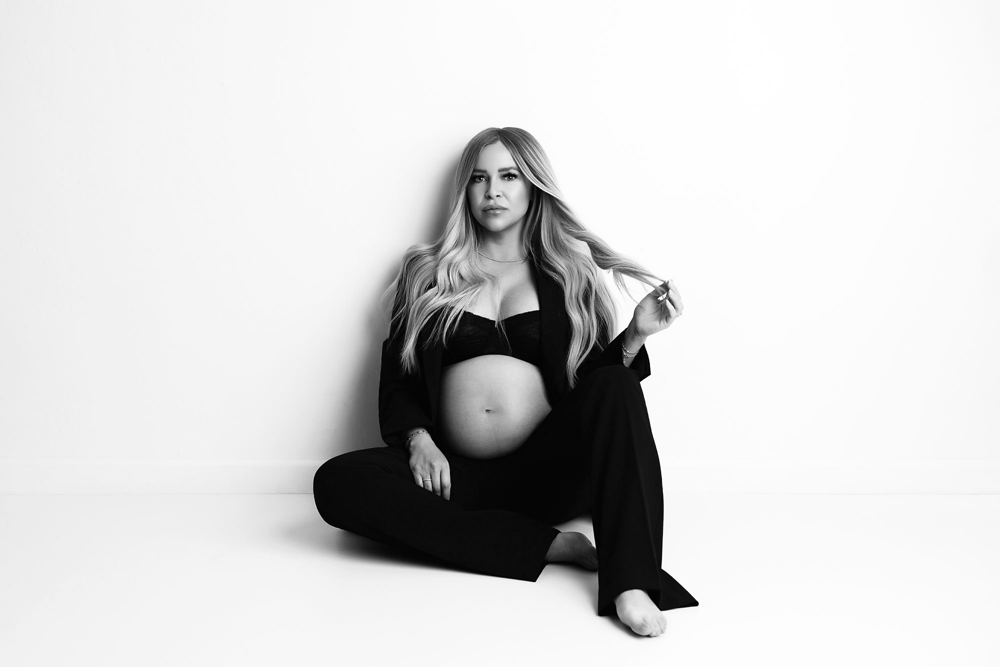 black and white studio maternity portraits in tucson az